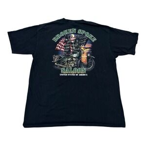 Motorcycle T Shirt 2XL Black Broken Spoke Saloon US Veteran Biker Rare Print